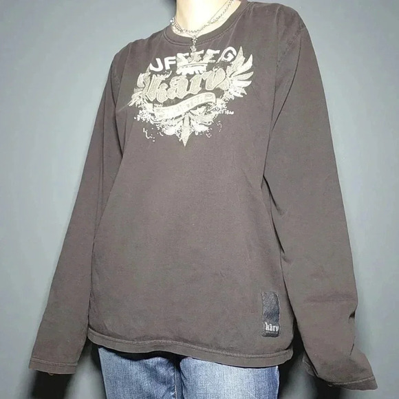 Vintage Y2K Black Karv brown / dark grey embroidered long sleeved crewneck shirt - Picture 3 of 16
